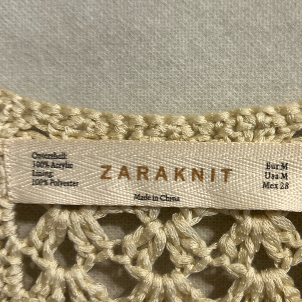 Zara knit crochet sleeveless beach resort wear mini femenine dress SZ M tan boho - Picture 5 of 10